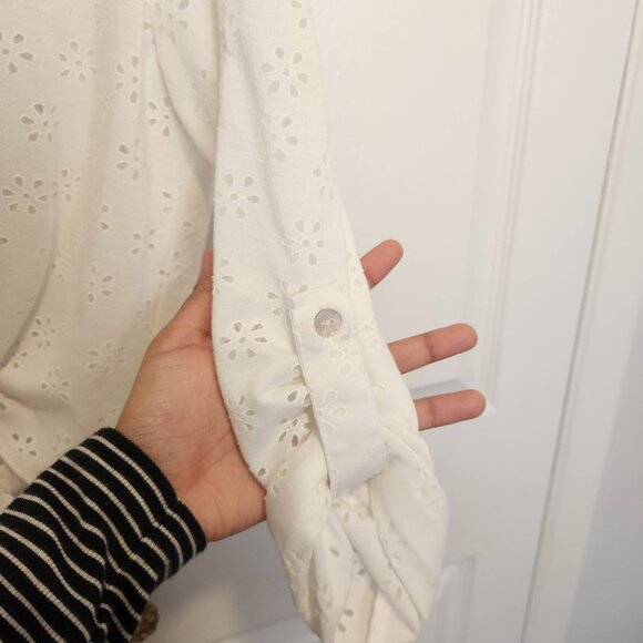 White Eyelet Button-Up Blouse - Picture 3 of 4